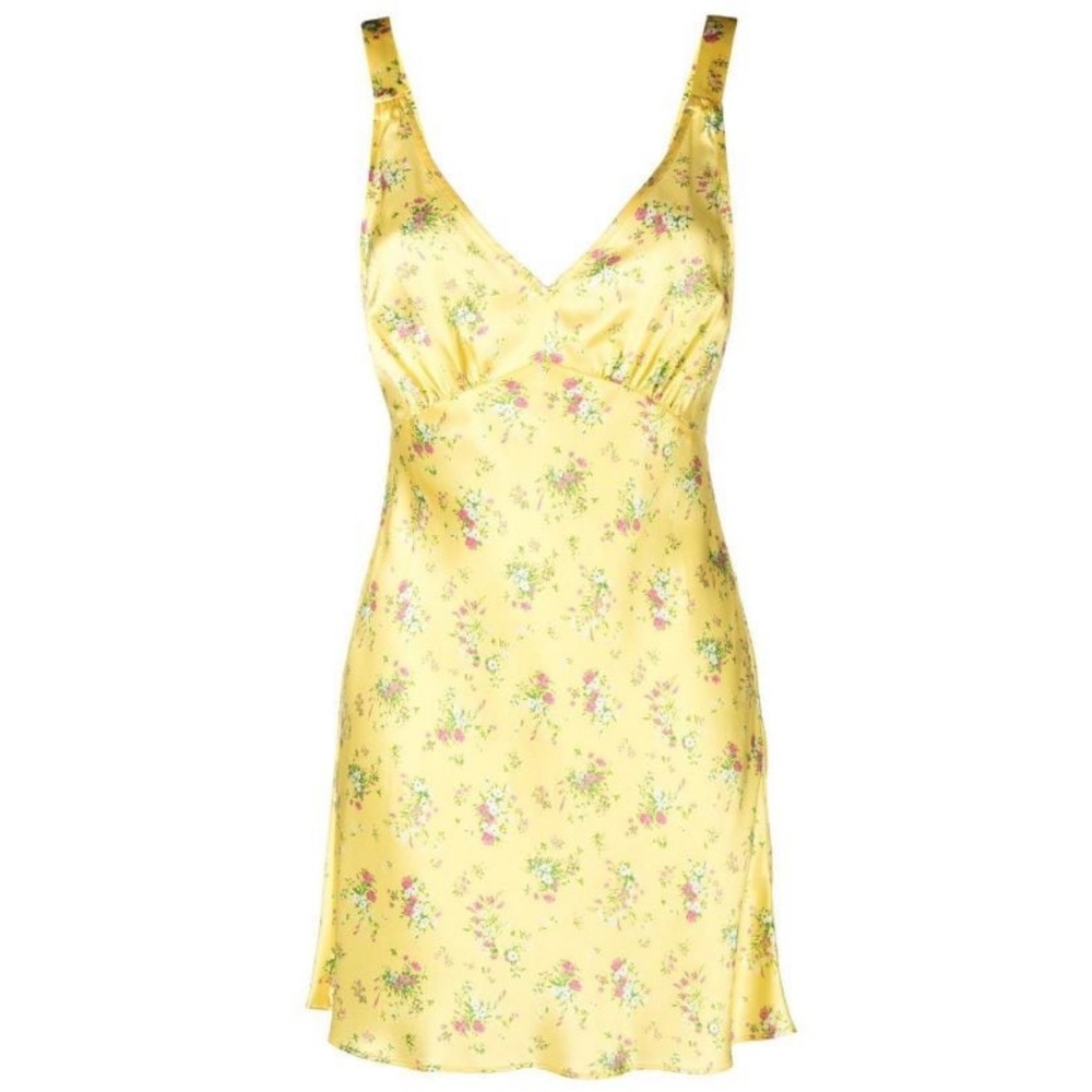 NWT Reformation Women’s Ellery Floral Silk Dress Canaria Yellow Size LARGE $198